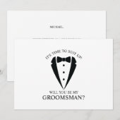 ブラック結婚のTuxedoスーツのグロムスマン提案 招待状 (正面/裏面)