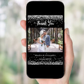 ブラック結婚シルバーの写真QRコードサンキューカード 招待状