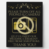 ブラック結婚ズのNo PhonesまたはCamerasサインの金ゴールド フォトプラーク (正面)