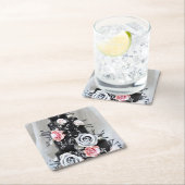 ブラック結婚ズケーキとバラ スクエアペーパーコースター (インサイチュ)