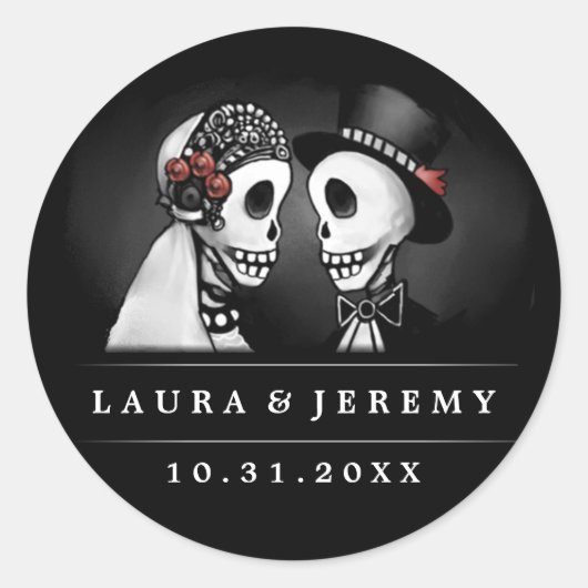 ブラック結婚ズスケルトンレッドローゼエンベロープラベル ラウンドシール (正面)