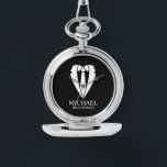 ブラック結婚ズスーツとタイのグローミパーソナライズされたンズ 腕時計<br><div class="desc">忘れられない結婚touchを作る – スーツを特徴とするクラシックgroomsmenギフトと個人的なイラストレーションを追加しカスタムて、セリフのフォントでgroomsmenの名前とタイトルと結び付け。あなたのgroomsmen、花婿介添人、花嫁の父などのための完璧な形見！</div>