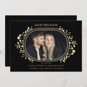 ブラック結婚ズファンシーオーナメントフレームフラワーズフォト (正面/裏面)