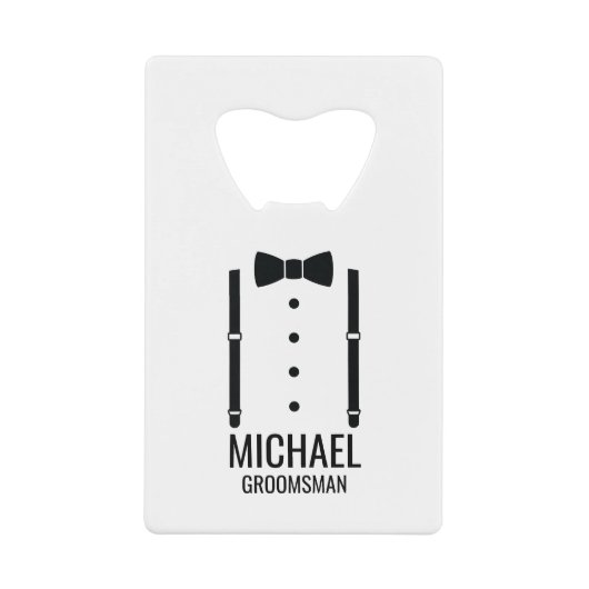 ブラック結婚ズボウタイパーソナライズされたグルマン クレジットカード栓抜き (正面)