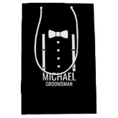 ブラック結婚ズボウタイパーソナライズされたグルマン ミディアムペーパーバッグ (正面)