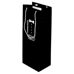 ブラック結婚ズボウタイパーソナライズされたグルマン ワインギフトバッグ