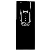 ブラック結婚ズボウタイパーソナライズされたグルマン ワインギフトバッグ (正面)