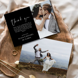 ブラック結婚ズ・サンキュー写真ミニマルモダンリスト サンキューカード