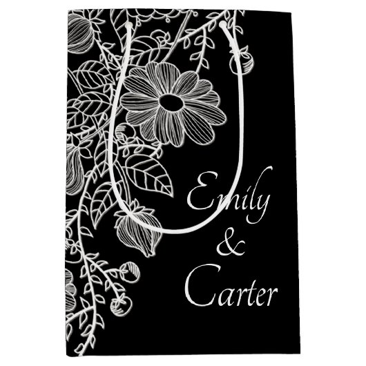 ブラック結婚上の白のレース ミディアムペーパーバッグ (正面)