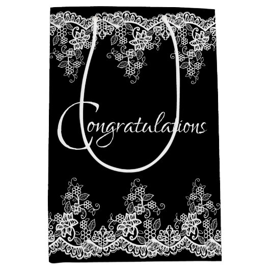 ブラック結婚上の白のレース ミディアムペーパーバッグ (正面)