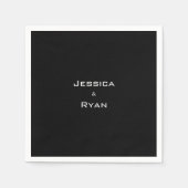 ブラック結婚名前をカスタムするシンプル スタンダードカクテルナプキン (正面)