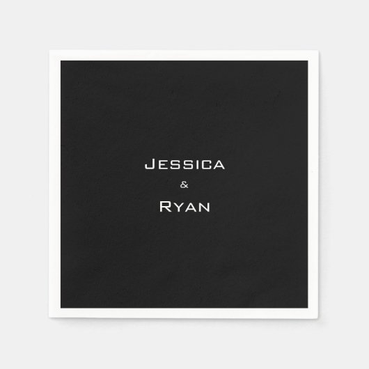 ブラック結婚名前をカスタムするシンプル スタンダードカクテルナプキン (正面)
