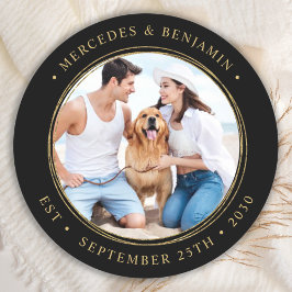 ブラック結婚金ゴールドのパーソナライズされた写真 ラウンドシール