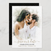 ブラック結婚金ゴールドの写救真 セーブザデート (正面/裏面)