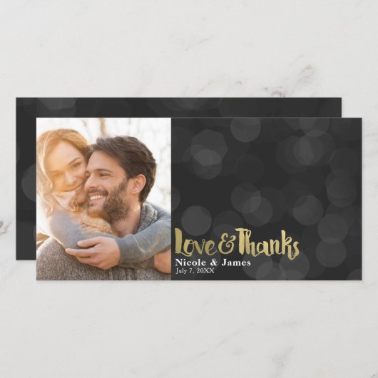 ブラック結婚金ゴールドの写真の愛と感謝していありがとう サンキューカード (正面/裏面)