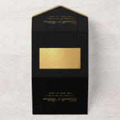 ブラック結婚金ゴールドスシンプルトエレガント・モノグラム オールインワン招待状 (外側)