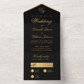 ブラック結婚金ゴールドスシンプルトエレガント・モノグラム オールインワン招待状 (内側)