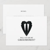 ブラック結婚・スーツとタイ・グロムスマンの提案 招待状 (正面/裏面)