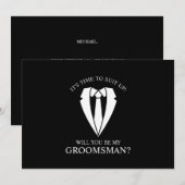 ブラック結婚・スーツとタイ・グロムスマンの提案 招待状 (正面/裏面)