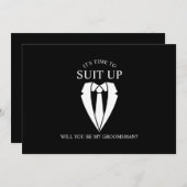 ブラック結婚・スーツとタイ・グロムスマンの提案 招待状 (正面/裏面)