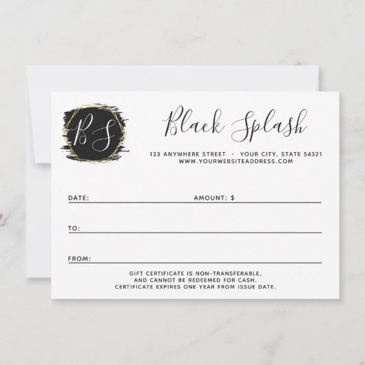 ブラック絵を描ストロークおよびモダン金ゴールド証明書カード 招待状 (裏面)