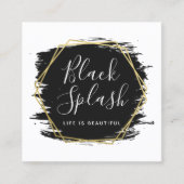 ブラック絵を描ストロークと金ゴールドのモダンソーシャルネットワーキング スクエア名刺 (正面)