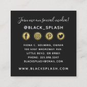 ブラック絵を描ストロークと金ゴールドのモダンソーシャルネットワーキング スクエア名刺 (裏面)