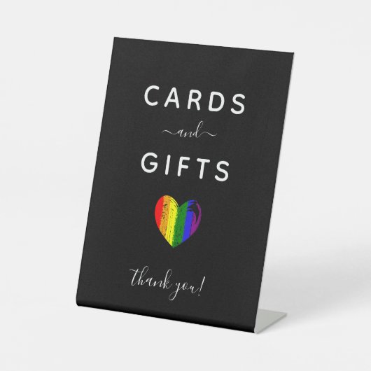 ブラック絵を描ストロークプライドハートカードとギフト 台座サイン (正面)