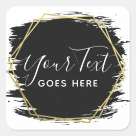 ブラック絵を描ストローク&モダン金ゴールドジオメトリックシック スクエアシール