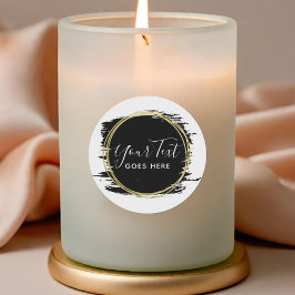 ブラック絵を描ストローク&モダン金ゴールドジオメトリックシック ラウンドシール