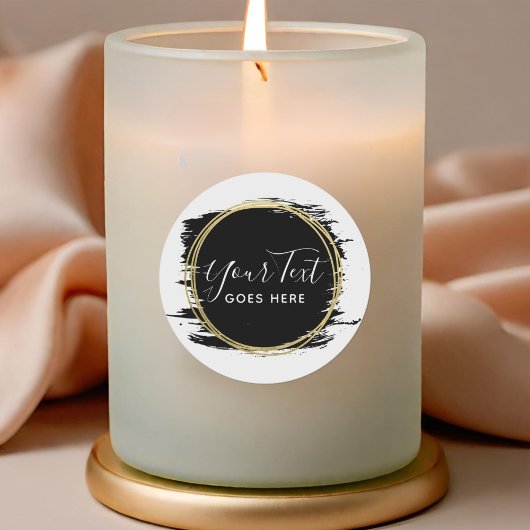 ブラック絵を描ストローク&モダン金ゴールドジオメトリックシック ラウンドシール