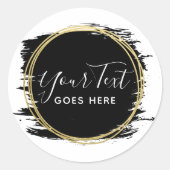 ブラック絵を描ストローク&モダン金ゴールドジオメトリックシック ラウンドシール (正面)