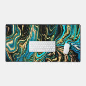 ブラック絵を描金ゴールドターコイズブルー デスクマット (キーボード&マウス)