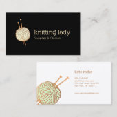 ブラック編み物クロシェ糸ボールロゴ 名刺 (正面/裏面)