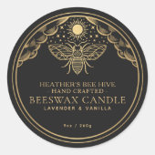 ブラック編集可能ウィッチータロットハネビーキャンドルラベル ラウンドシール (正面)