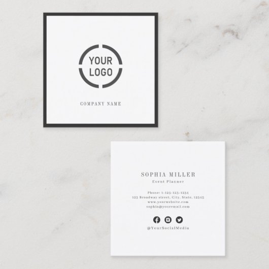 ブラック縁どカスタム会社のロゴプロフェッショナル スクエア名刺 (正面/裏面)