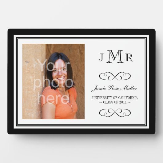 ブラック縁どククラスのモノグラム卒業写真 フォトプラーク (正面)