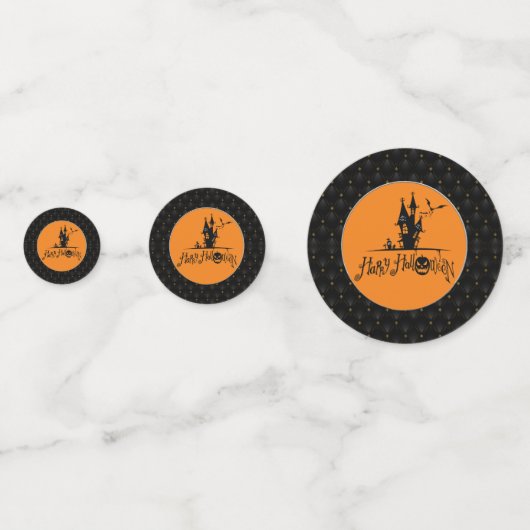 ブラック縁どハッピーハローウィン幽霊のよく出るハウス コンフェッティ (正面)