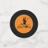 ブラック縁どハッピーハローウィン幽霊のよく出るハウス コンフェッティ (スモール正面)