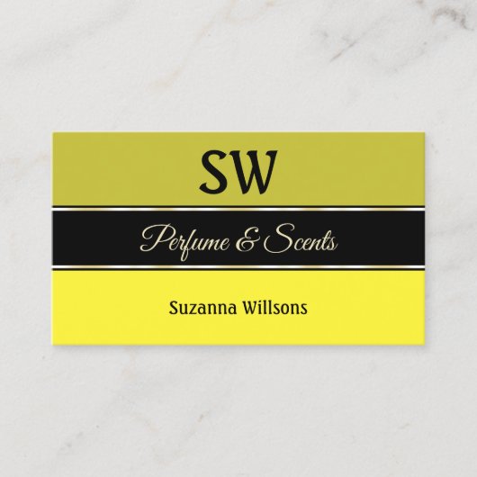 ブラック縁どモノグラムと写真にオリーブ黄色 名刺 (正面)
