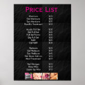 ブラック美しいネイルサロン価格表メニュー ポスター (正面)