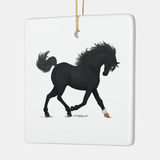 ブラック美しいパーソナライズされたクリスマスホースポニー セラミックオーナメント (左)
