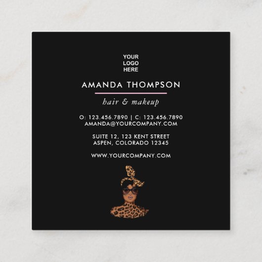 ブラック美しいファッション名刺 スクエア名刺 (裏面)