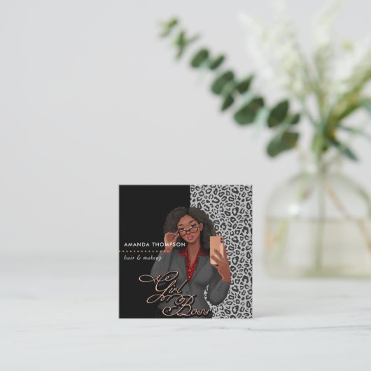 ブラック美しいファッション名刺 スクエア名刺 (スタンド正面)