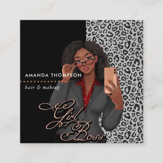 ブラック美しいファッション名刺 スクエア名刺 (正面)