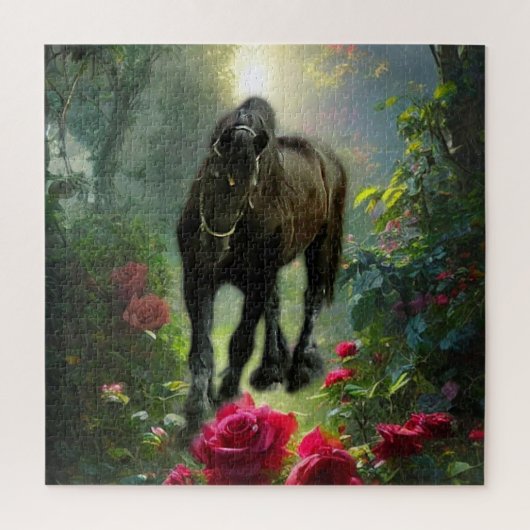 ブラック美しいフライアシアンホースファンタジー-パズル ジグソーパズル (縦)