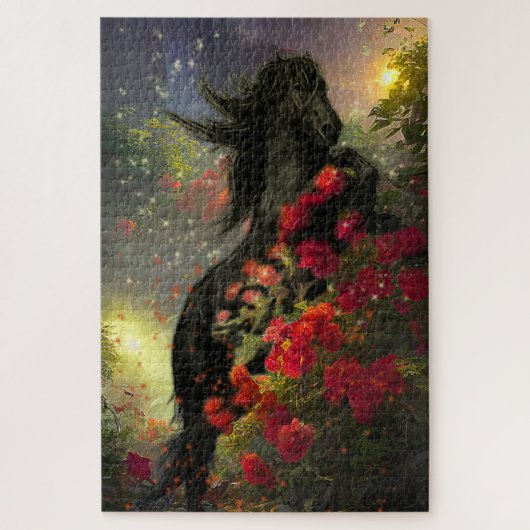 ブラック美しいフライアシアンホース – パズル (縦)