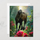 ブラック美しいフリシアンホースファンタジー – はがき シーズンポストカード (正面/裏面)