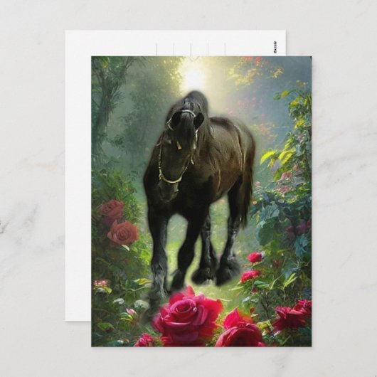 ブラック美しいフリシアンホースファンタジー – はがき シーズンポストカード (正面/裏面)