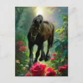 ブラック美しいフリシアンホースファンタジー – はがき シーズンポストカード (正面)